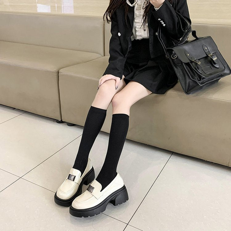 Women's Platform British Style Single-layer Height Increasing Leather Shoes