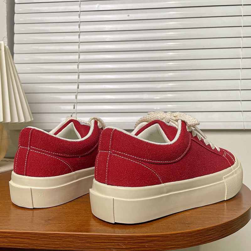 Women's Wht Red Board Thick-soled Autumn Low-top Casual Shoes