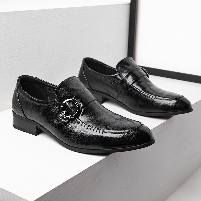 Formale Business-Slip-on-Schuhe aus spitzem Vollnarbenleder für Herren