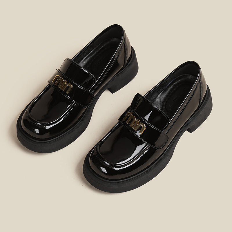 Women's Hot Platform British Thick Black Slip-on Loafers