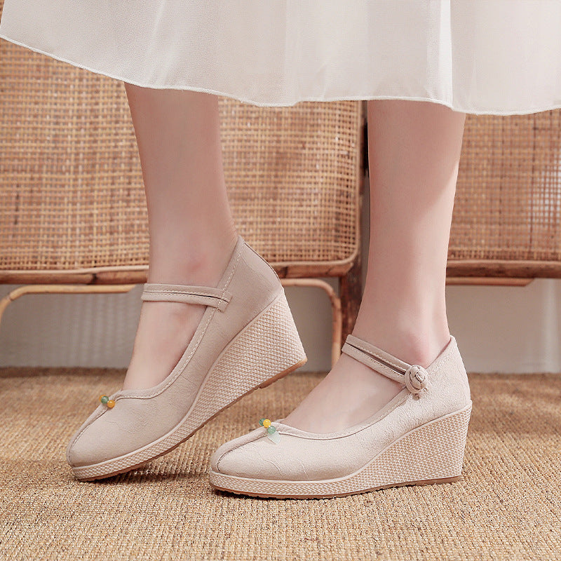 Zapatos de lona Retro de lino y algodón bordados de tela clásica para mujer