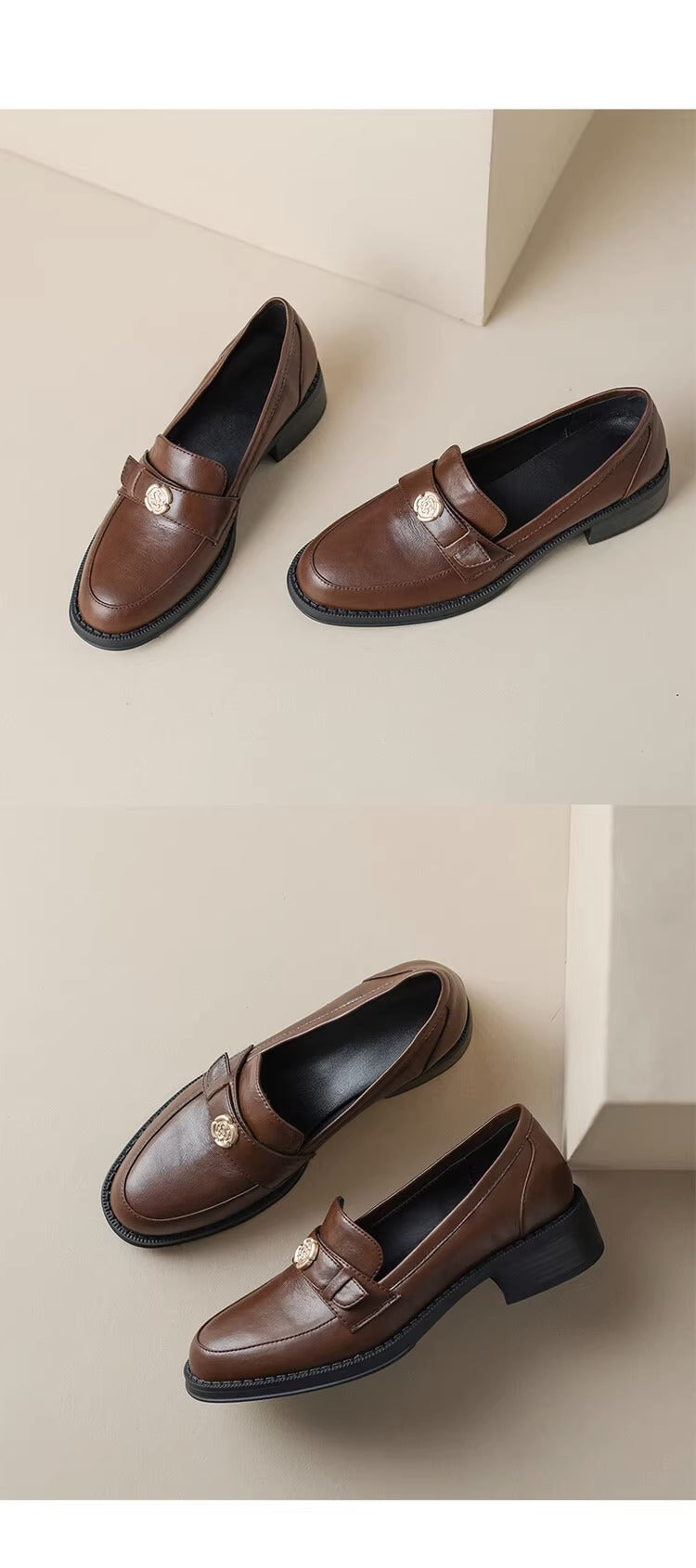 Damen-Loafer im französischen Retro-Stil, britischer Stil, klobige echte Schuhe