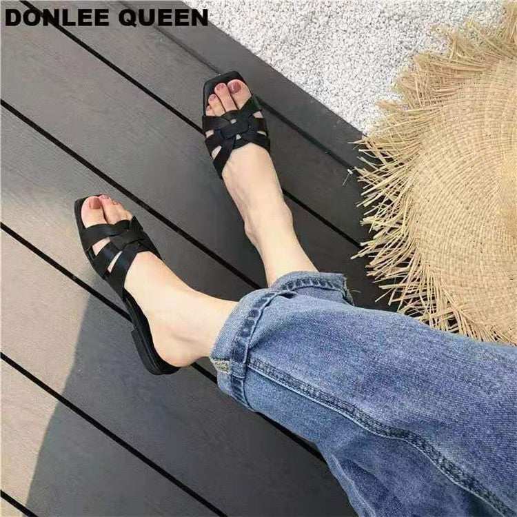 Women's Large Size Flat Summer Woven Bottom Sandals