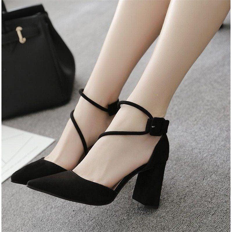 Women's High Fashion Pointed Toe Strap Chunky Women's Shoes