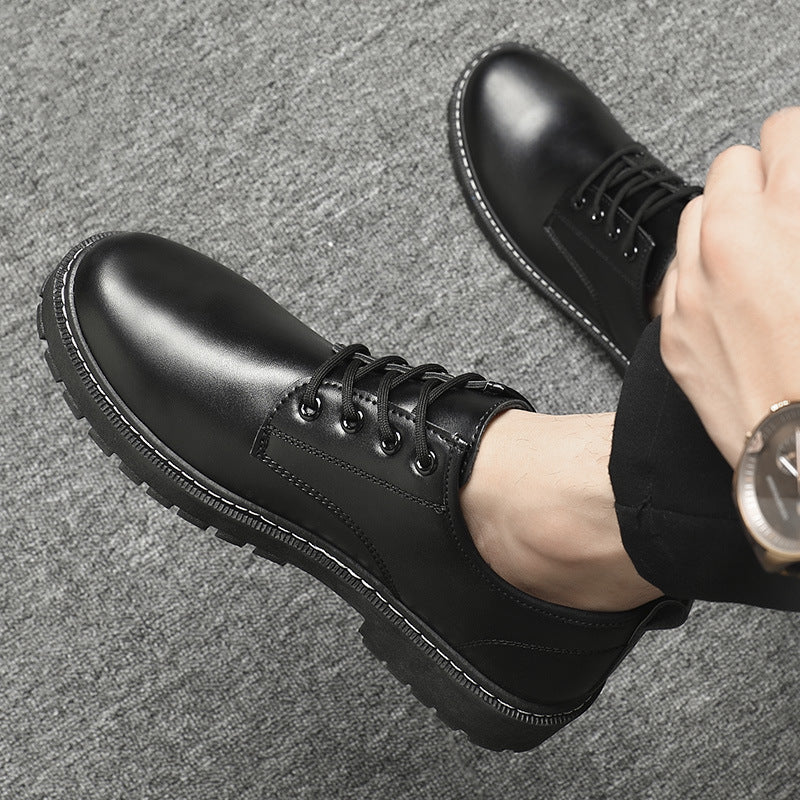 Men's British Style Black Business Wear Big Head Leather Shoes