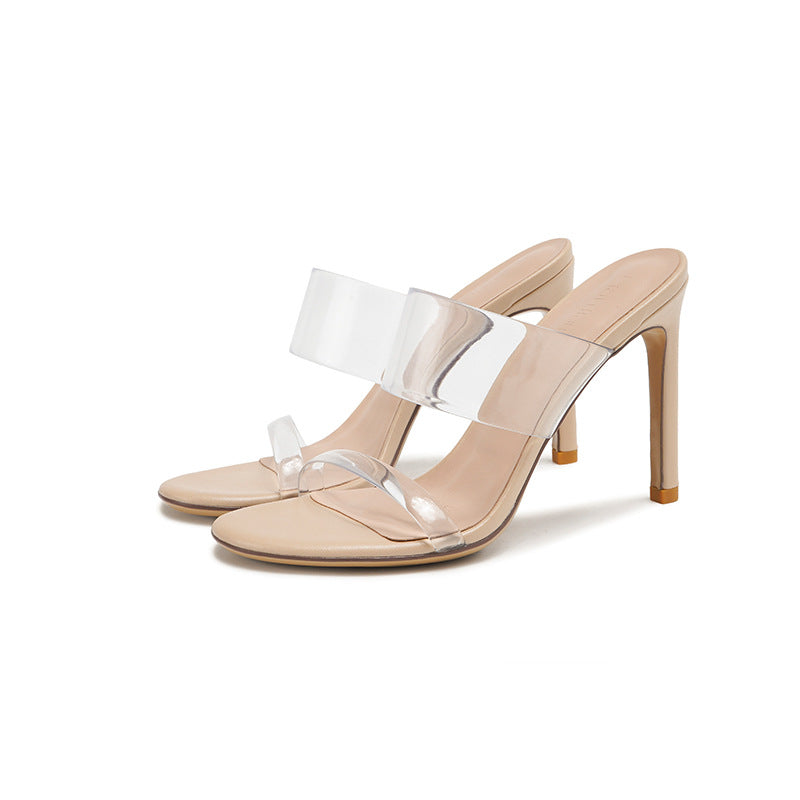 Transparent Ankle-strap High Slim-fit Strap Chunky Heels