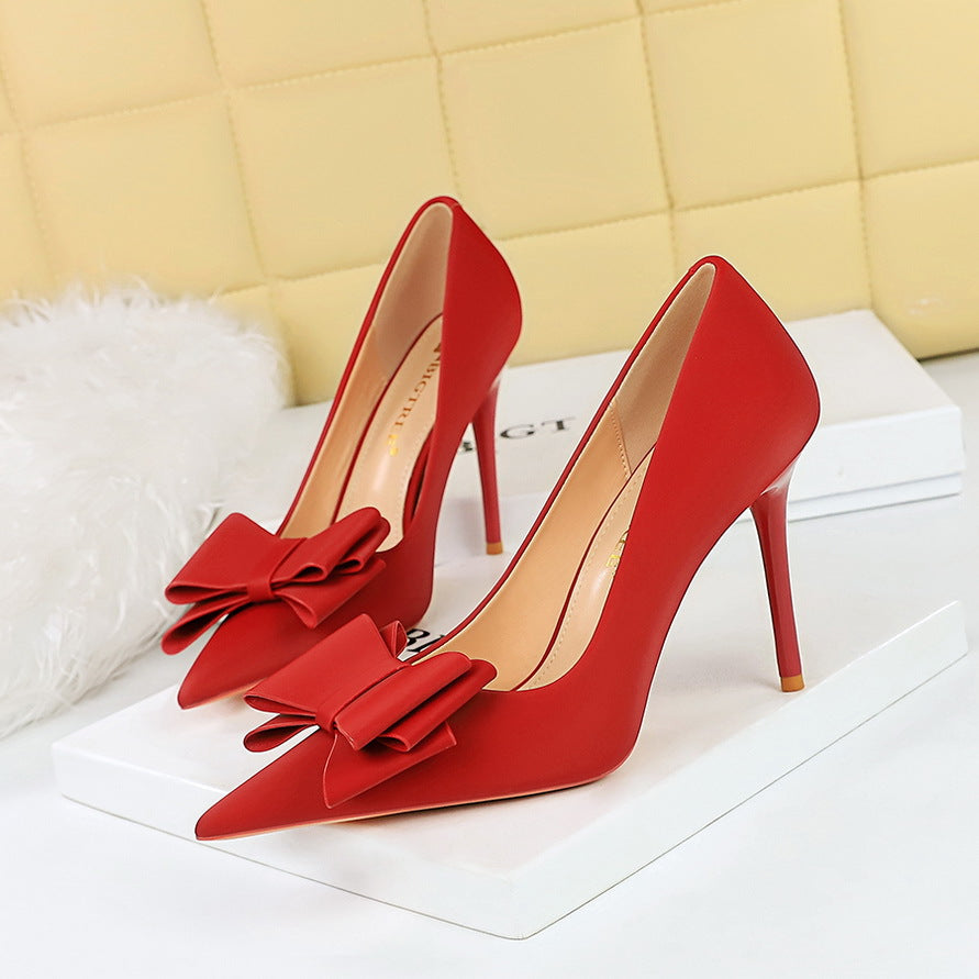 Women's Skinny High Stiletto Satin Low-cut Bowknot Women's Shoes