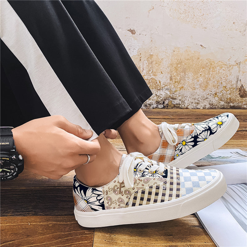 Women's Paisley Printed Board Couple Stitching Sneakers
