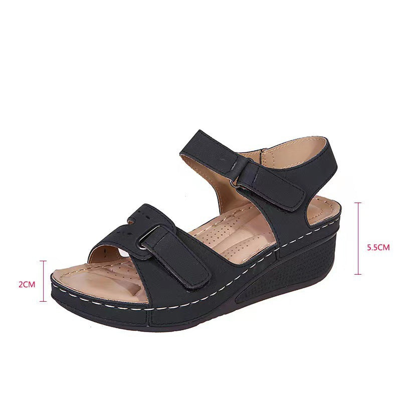 Women's Platform Wedge Plus Size Velcro Roman Sandals