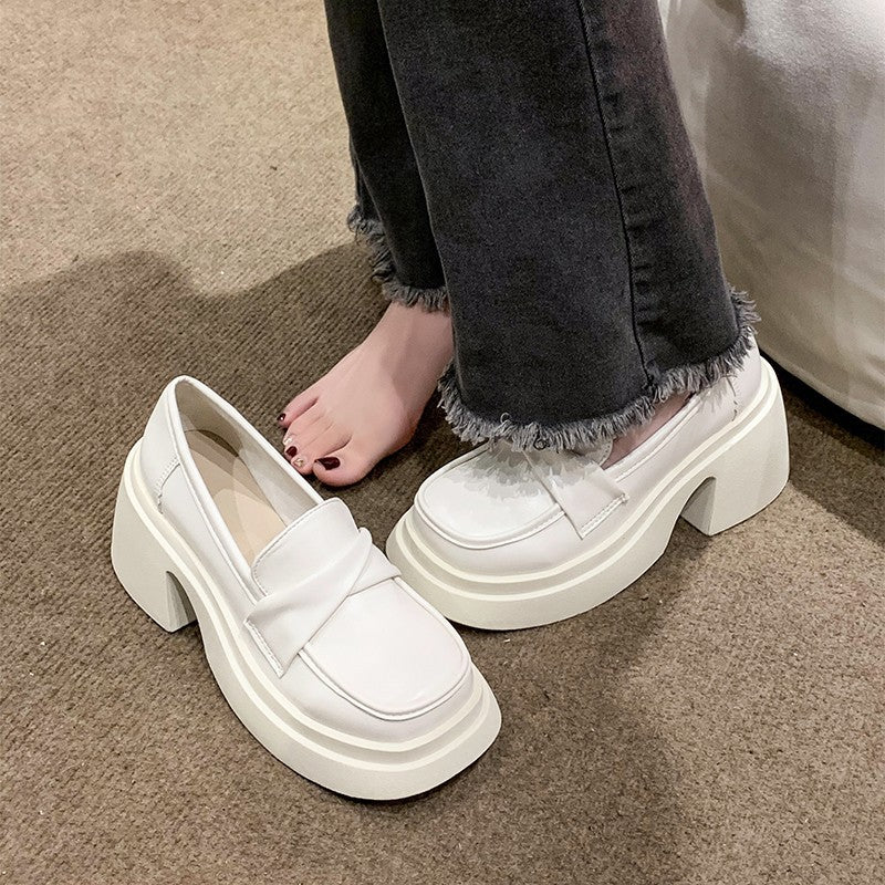 Women's French Style Chunky Platform Spring White Heels