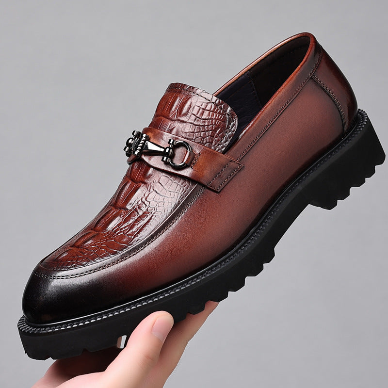 Zapatos informales británicos con patrón de cocodrilo de negocios genuinos de primavera para hombres