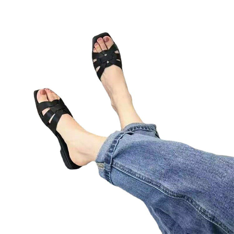 Women's Large Size Flat Summer Woven Bottom Sandals