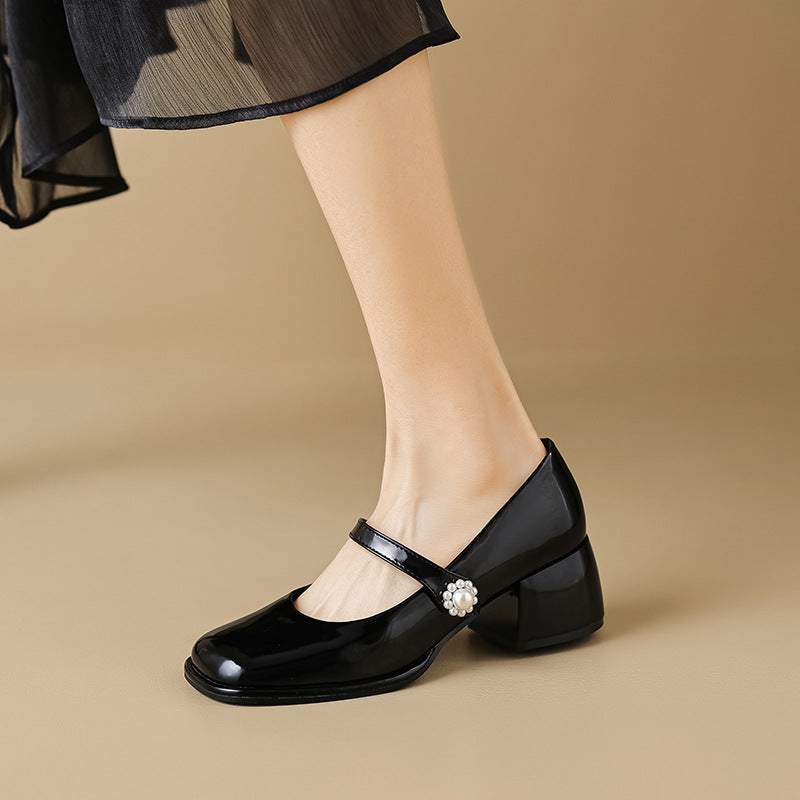 Damen-Schuhe mit quadratischer Zehenpartie und französischem Vintage-Wort für Herren