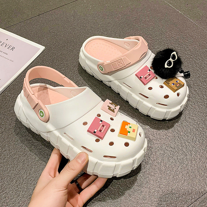 Women's Summer Thick-soled Cartoon Cute Beach Two-way Closed Women's Shoes