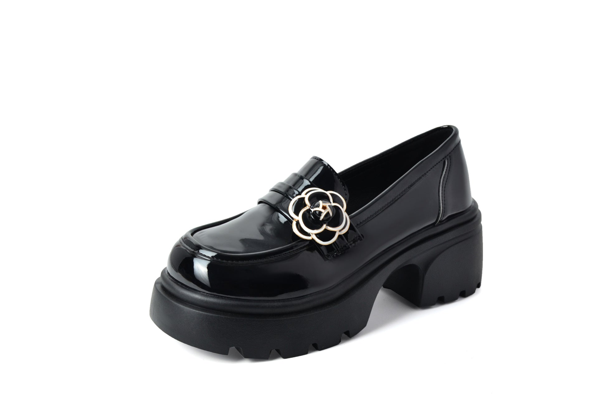 Loafer im britischen Stil mit rundem Kopf und Metallblumen in verschiedenen Ausführungen für Damen