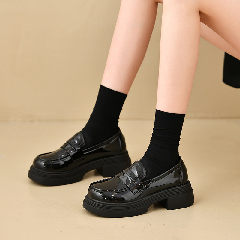 Women's Thick-soled Black Autumn College British Style Loafers