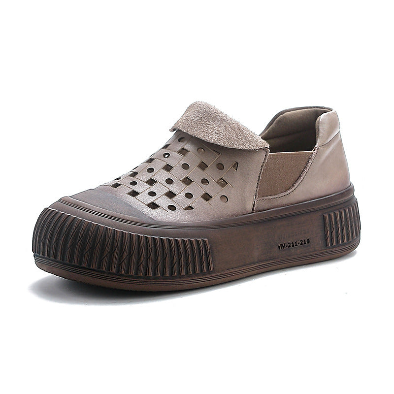 Damen Slipper aus Rindsleder im Retro-Stil mit Blockabsatz