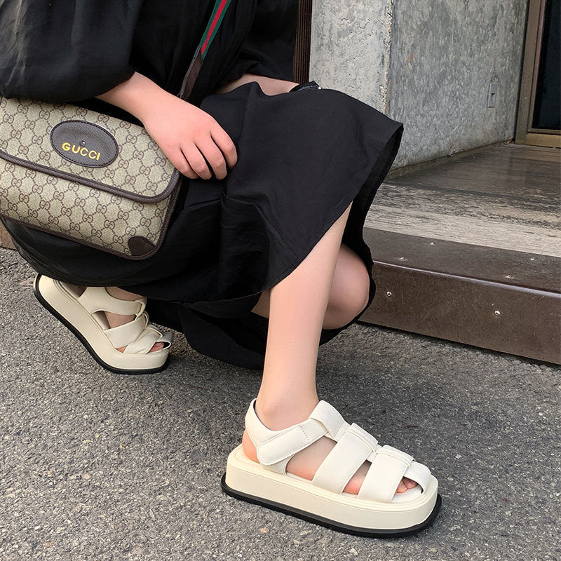 Women's Summer Roman Velcro Closed Toe Woven Hollowed Sandals