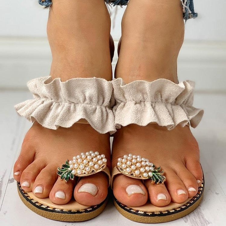 Women's Pineapple Pearl Plus Size Flat Toe Sandals