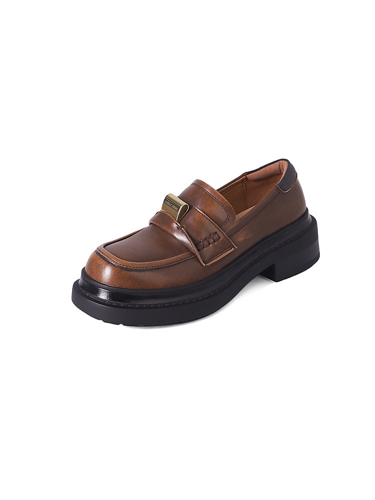 Stil Temperament Pumps Weibliche Runde Kopf Chunky Loafers