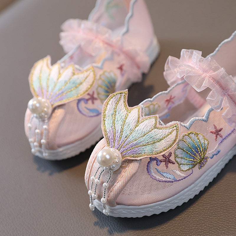 Chaussures de danse en tissu brodé en maille pour enfants