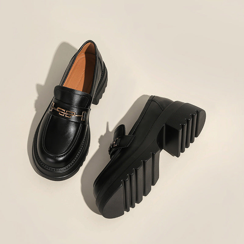 Women's Genuine British Style Low-cut Chunky Korean Loafers