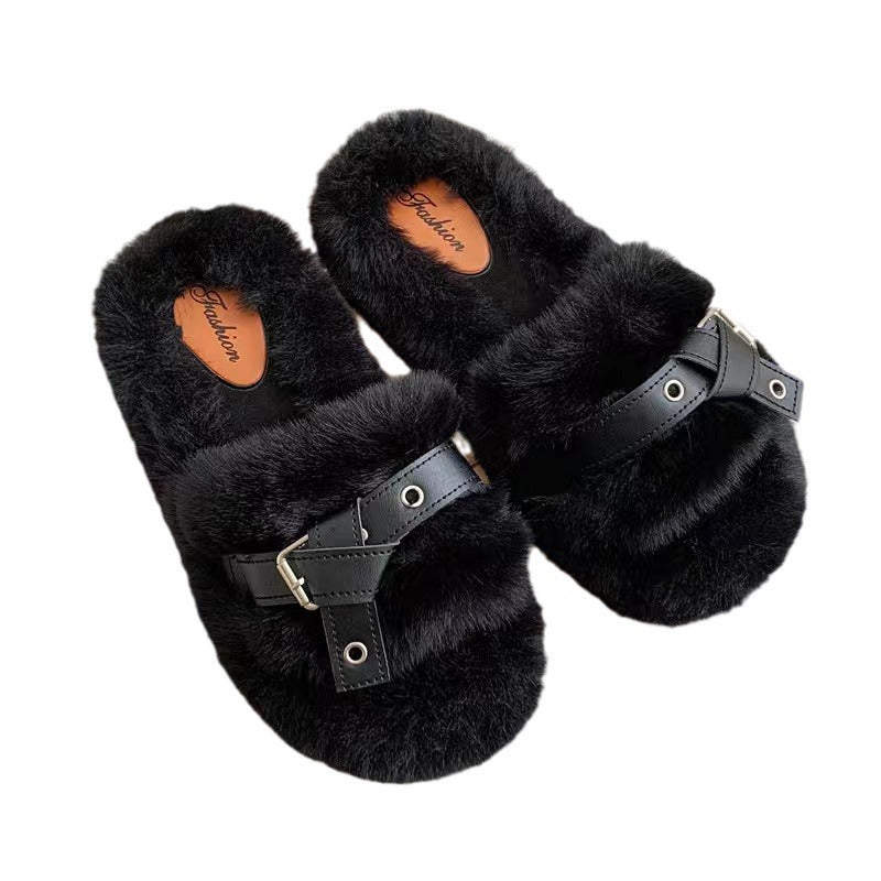 Women's Bottom Fluffy Outer Wear Fashion Good-looking Cotton Slippers