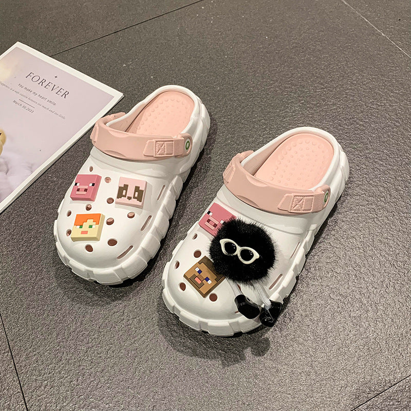 Women's Summer Thick-soled Cartoon Cute Beach Two-way Closed Women's Shoes