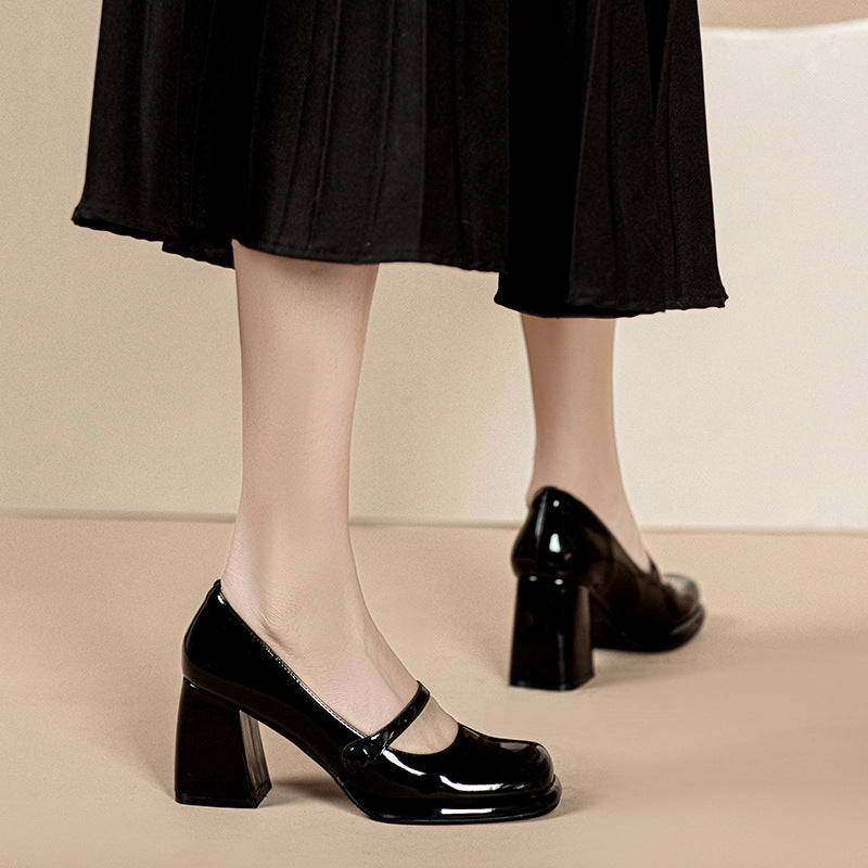 Mary Jane Spring Retro Chaussures en cuir noir pour femmes