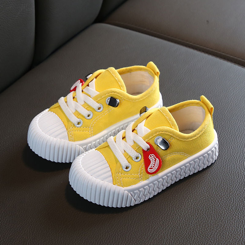 Children's Boy White Kindergarten Biscuit Shape Little Canvas Shoes