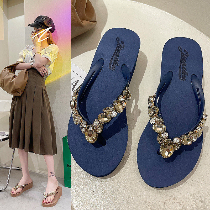 Women's Rhinestone Platform Flip-flops Summer Outdoor Fashion Korean Slippers