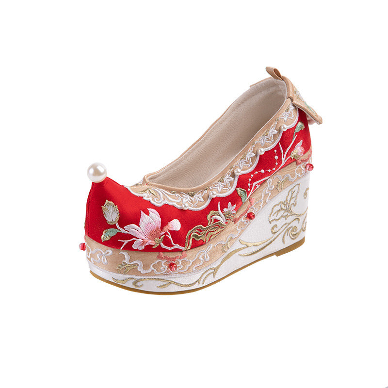 Zapatos de lona cómodos bordados Hanfu estilo antiguo de brocado para mujer