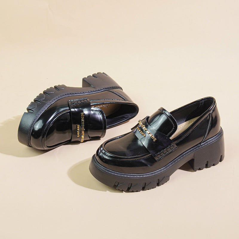 Britische Frühlings-Loafer im Preppy-Stil für Damen mit dicker Sohle und klobiger Sohle