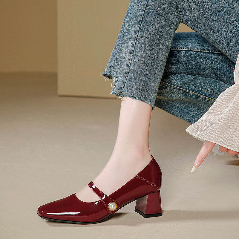 Chaussures à bout carré épais pour femmes, chaussures hautes Magic Stick pour femmes