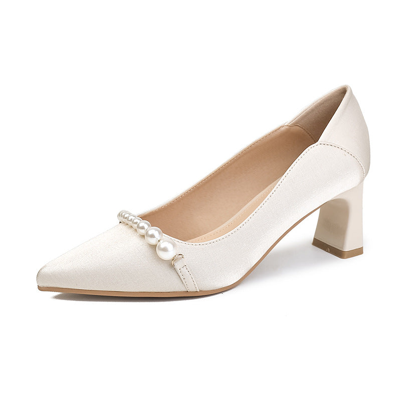 Women's Pumps Shallow Mouth Small Pointed Pearl Women's Shoes