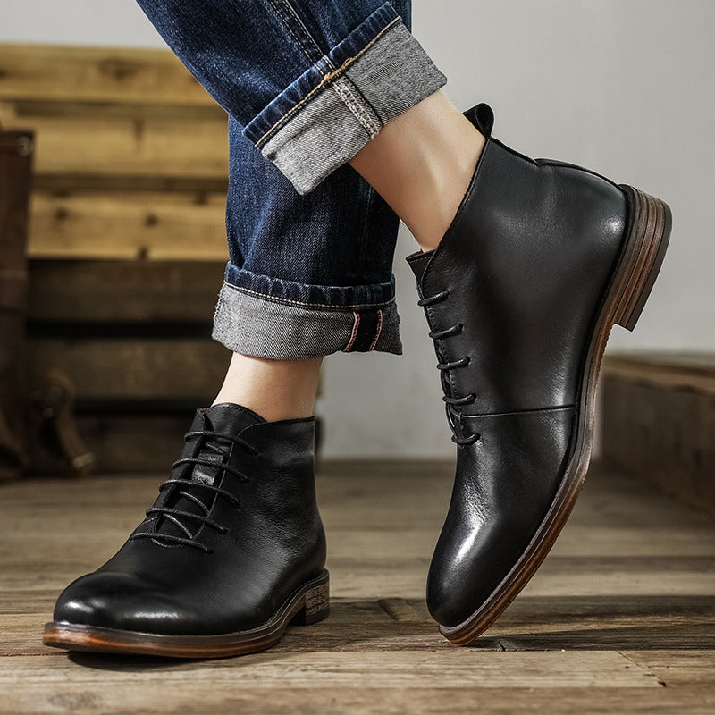 Men's High-top Business Round Head Ankle Boots