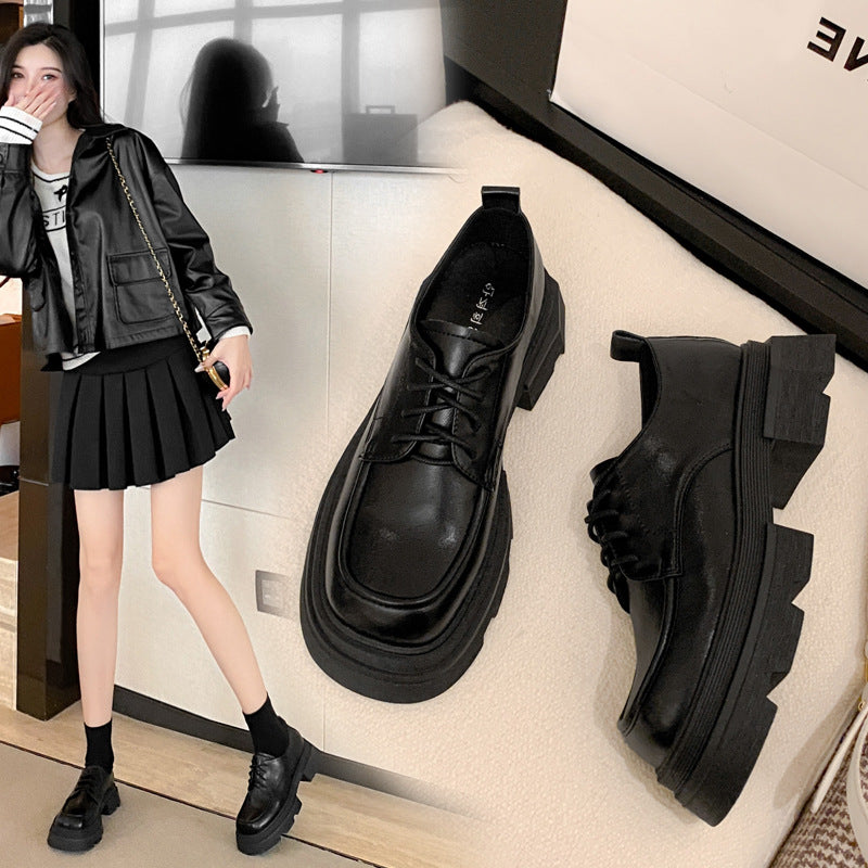 Women's Insole Platform Genuine Black Small Spring Leather Shoes