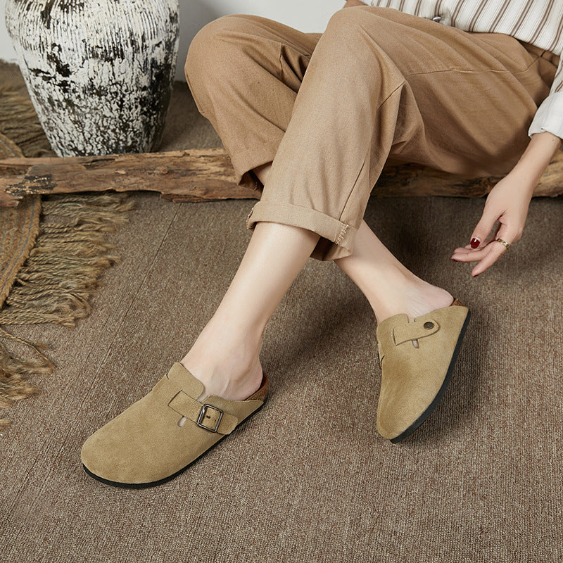 Women's Toe Outer Wear Cork Sole Suede Sandals