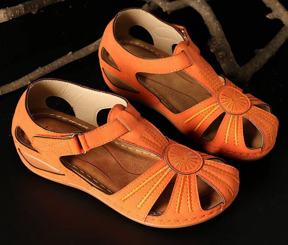 Women's Closed Toe Roman Summer Weaving Hollow Wedge Sandals