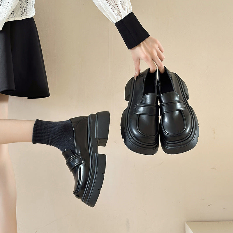 Schwarze Mary-Loafer mit Plateausohle für Damen im Herbst-Retro-Stil