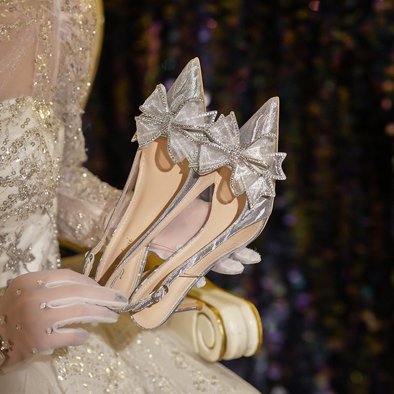 Women's Crystal High Bow Wedding Rhinestone Pointed Heels