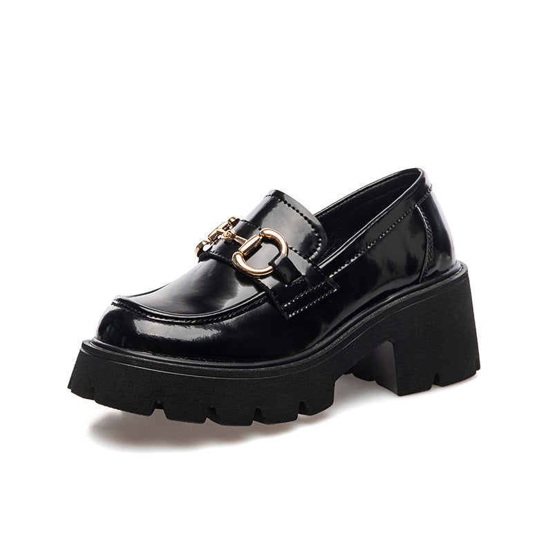 Women's Spring British Style Height-increasing Slip-on Leather Shoes