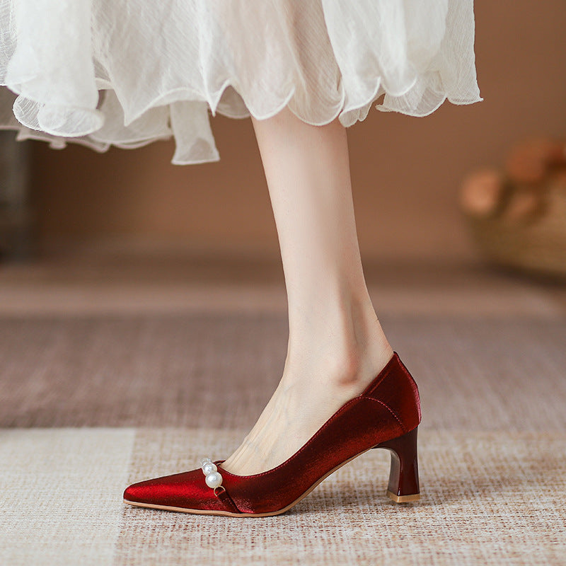 Escarpins pour femmes à bouche peu profonde et petites chaussures pointues en perles pour femmes