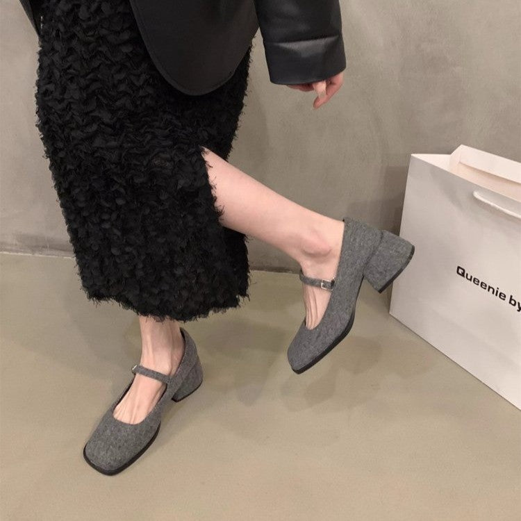 Damen Mundpumps Koreanische Retro-Loafer mit quadratischem Kopf