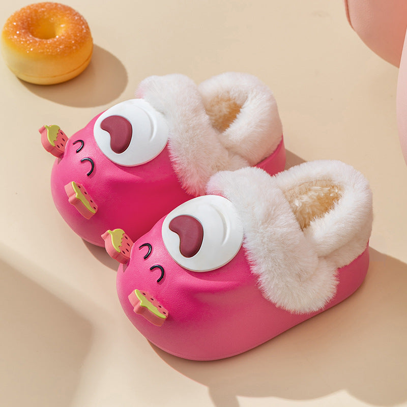 Chaussures en coton pour enfants avec dessin animé mignon ours fraise en peluche pour enfants