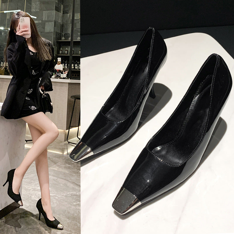 Women's High Summer Patent Stilettos Metal Square Women's Shoes