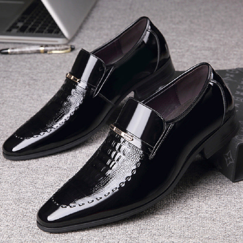 Zapatos de cuero sin cordones de negocios con patente de gran tamaño con patrón para hombres