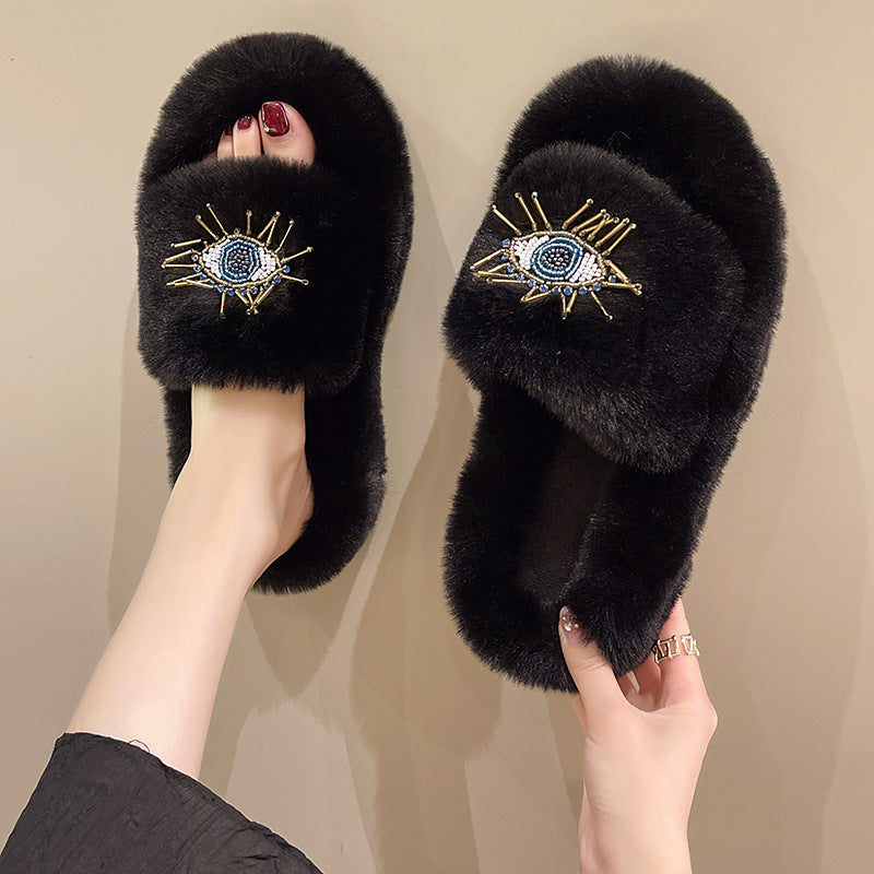 Light Luxury Lady's Eyes Fluffy Non House Slippers