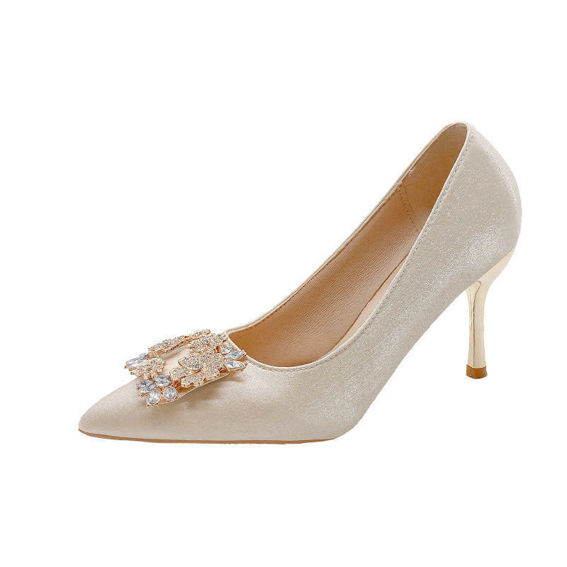 Women's Bridal Light Color Rhinestone Square Buckle Women's Shoes