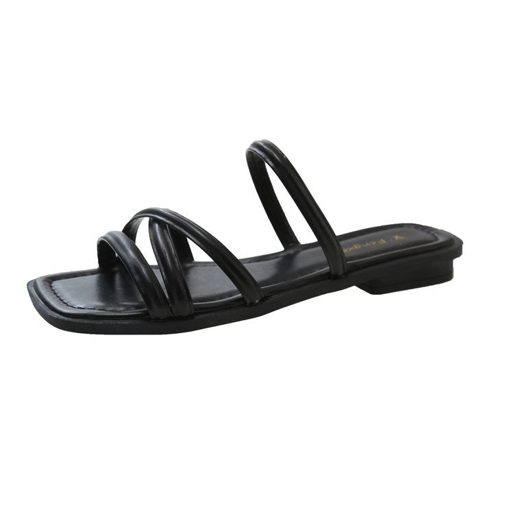 Damen Sommer Sandalen im koreanischen Stil mit dünnen Kreuzriemen